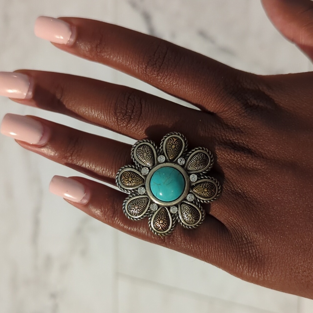 Turquoise Sterling Silver Stretch Ring - image 1